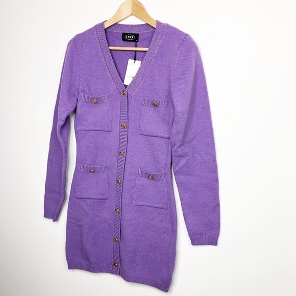 𝅺Cider purple button-down knit sweater dress - Picture 4 of 9